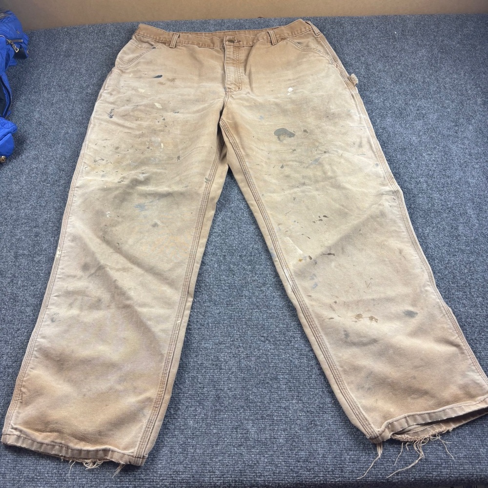 CARHARTT Men’s WORN Used Dungarees Tan Cargo Pants Size: 36 - Picture 2 of 8
